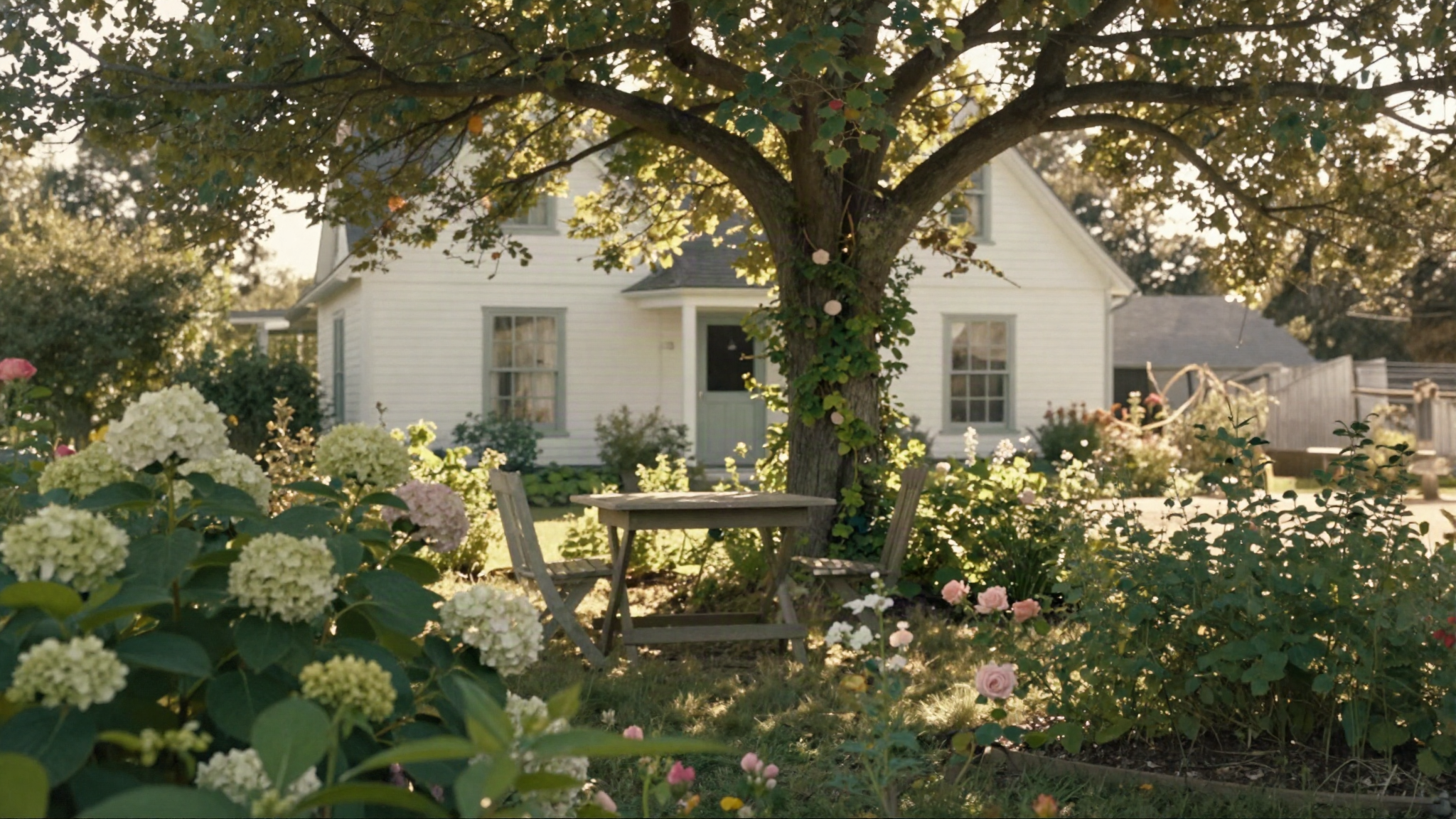 Concept art: a wider establishing garden shot